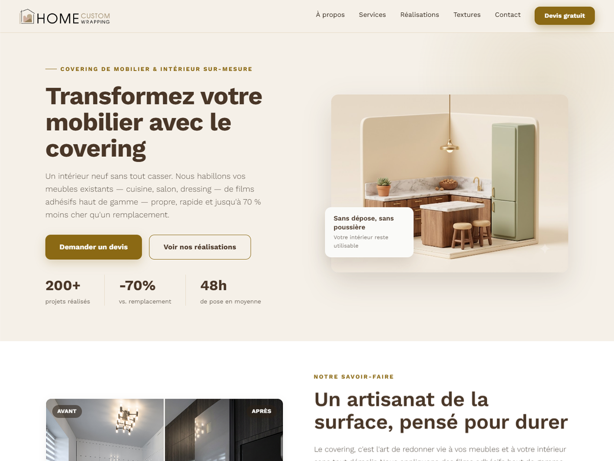 Site vitrine — Covering intérieur — Web créé par Agent Holo (Créa Lagon, La Réunion)